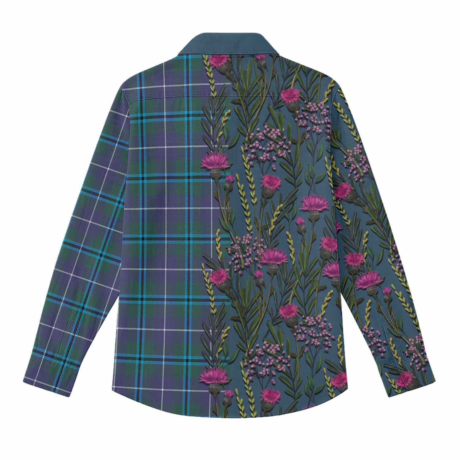 Sandilands Family Crest Tartan Women Casual Shirt Scottish Thistle Flower Pattern Half Style - Tartan Vibes Clothing