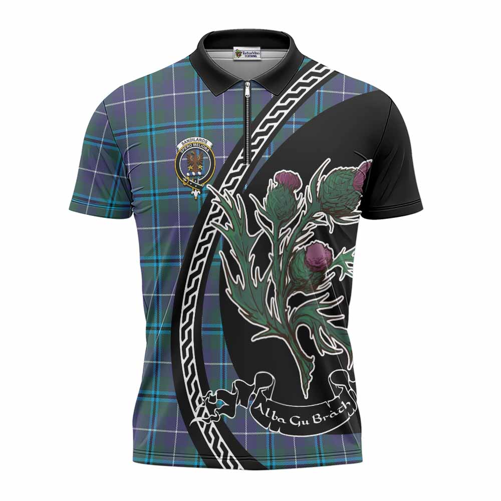 Sandilands Family Crest Tartan Zipper Polo Shirt Alba Thistle Inspired - Tartan Vibes Clothing