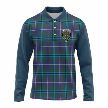 Sandilands Tartan Accent Long Sleeve Polo Shirt with Family Crest