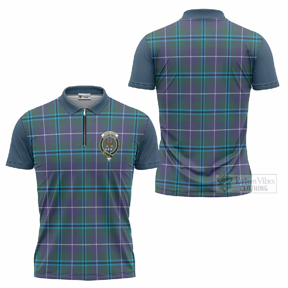 Sandilands Tartan Accent Zipper Polo Shirt with Family Crest