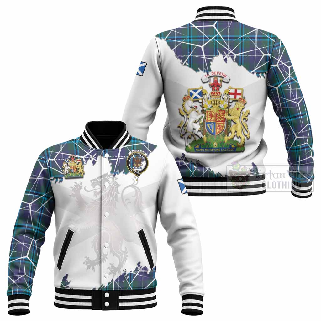 Sandilands Tartan Baseball Jacket with Family Crest and Lion Rampant Grunge Style
