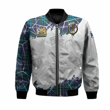 Sandilands Tartan Bomber Jacket with Family Crest and Lion Rampant Grunge Style