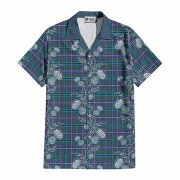 Sandilands Tartan Cotton Hawaiian Shirt Seamless Scottish Thistle Flowers