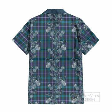 Sandilands Tartan Cotton Hawaiian Shirt Seamless Scottish Thistle Flowers