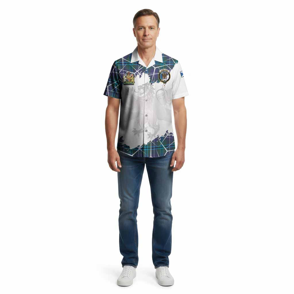Sandilands Tartan Cotton Hawaiian Shirt with Family Crest and Lion Rampant Grunge Style