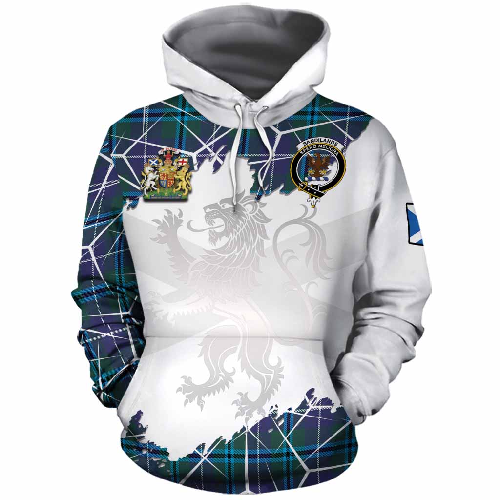 Sandilands Tartan Cotton Hoodie with Family Crest and Lion Rampant Grunge Style