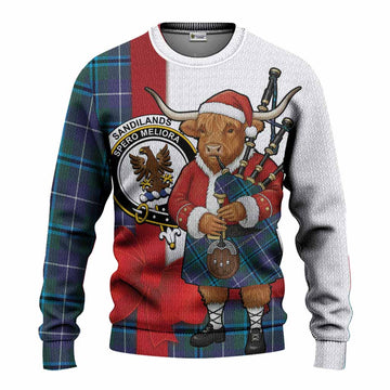 Sandilands Tartan Crest Christmas Christmas Ugly Sweater Highland Cow Bagpipes Coquette Bow Style