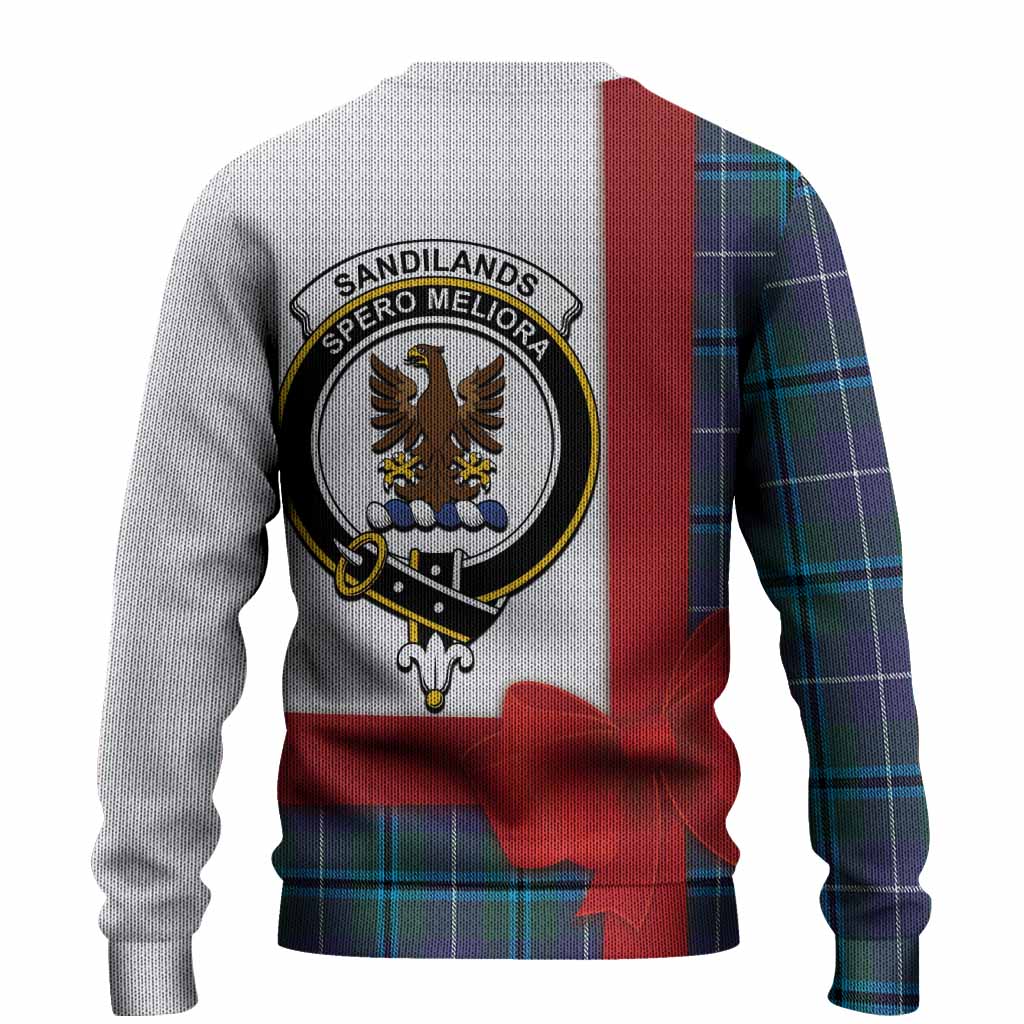Sandilands Tartan Crest Christmas Christmas Ugly Sweater Highland Cow Bagpipes Coquette Bow Style