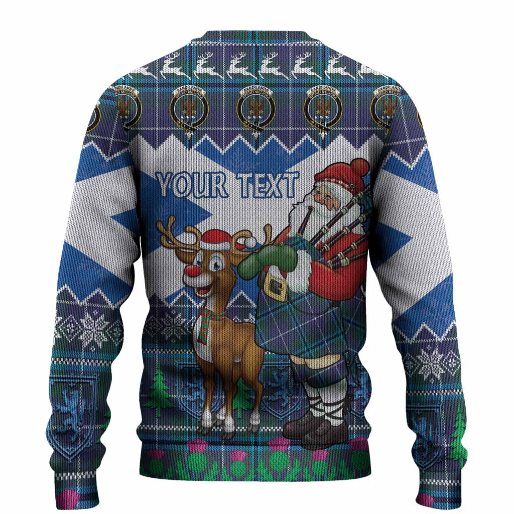 Sandilands Tartan Crest Christmas Christmas Ugly Sweater Scotland Santa With Bagpipes Cute Reindeer