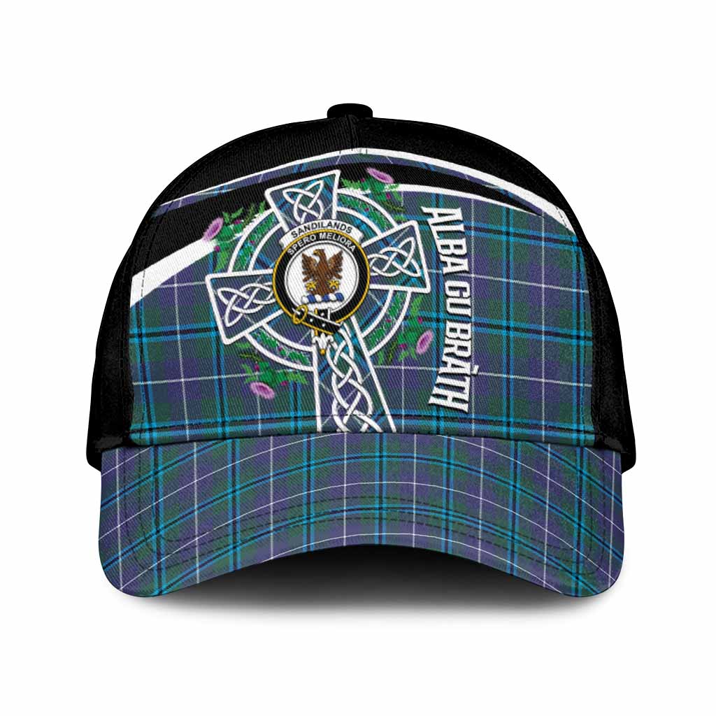 Sandilands Tartan Crest Classic Cap Scottish Thistle Celtic Cross Alba Gu Brath