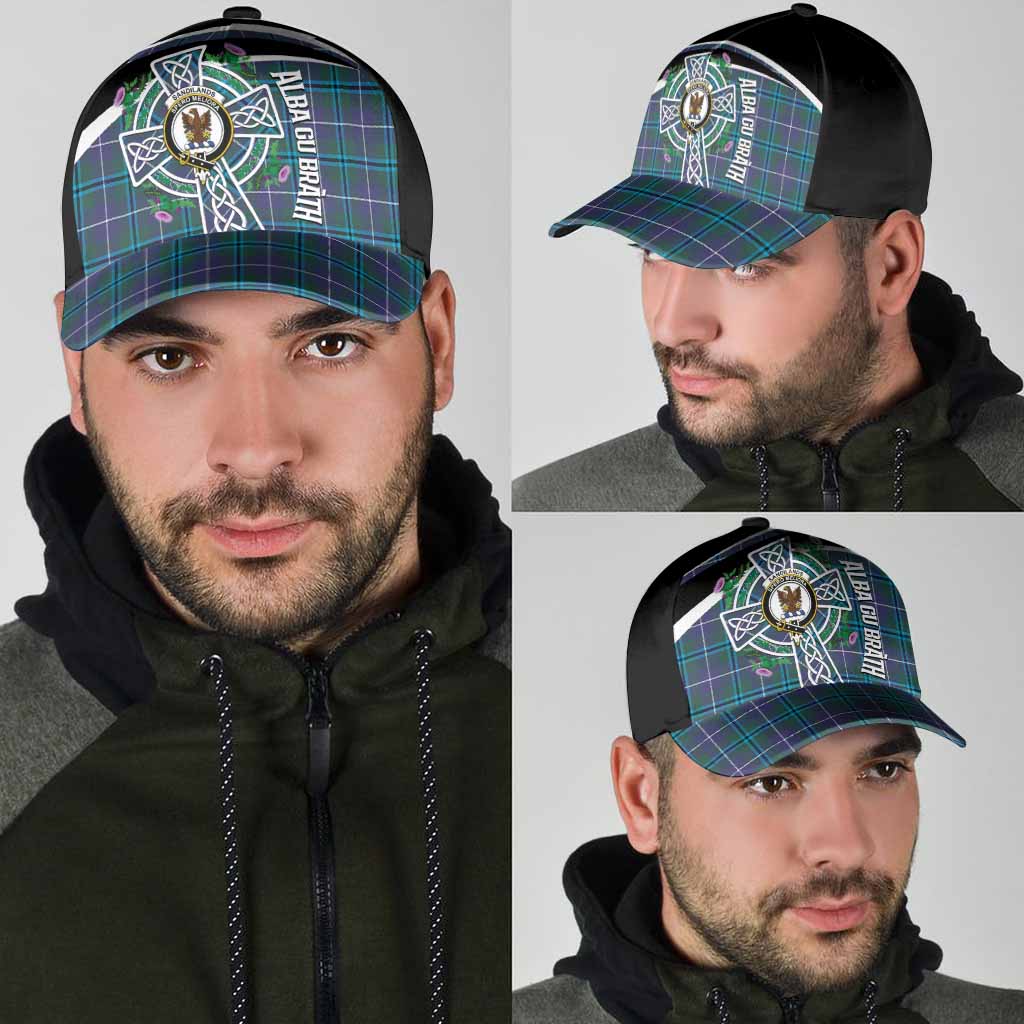 Sandilands Tartan Crest Classic Cap Scottish Thistle Celtic Cross Alba Gu Brath