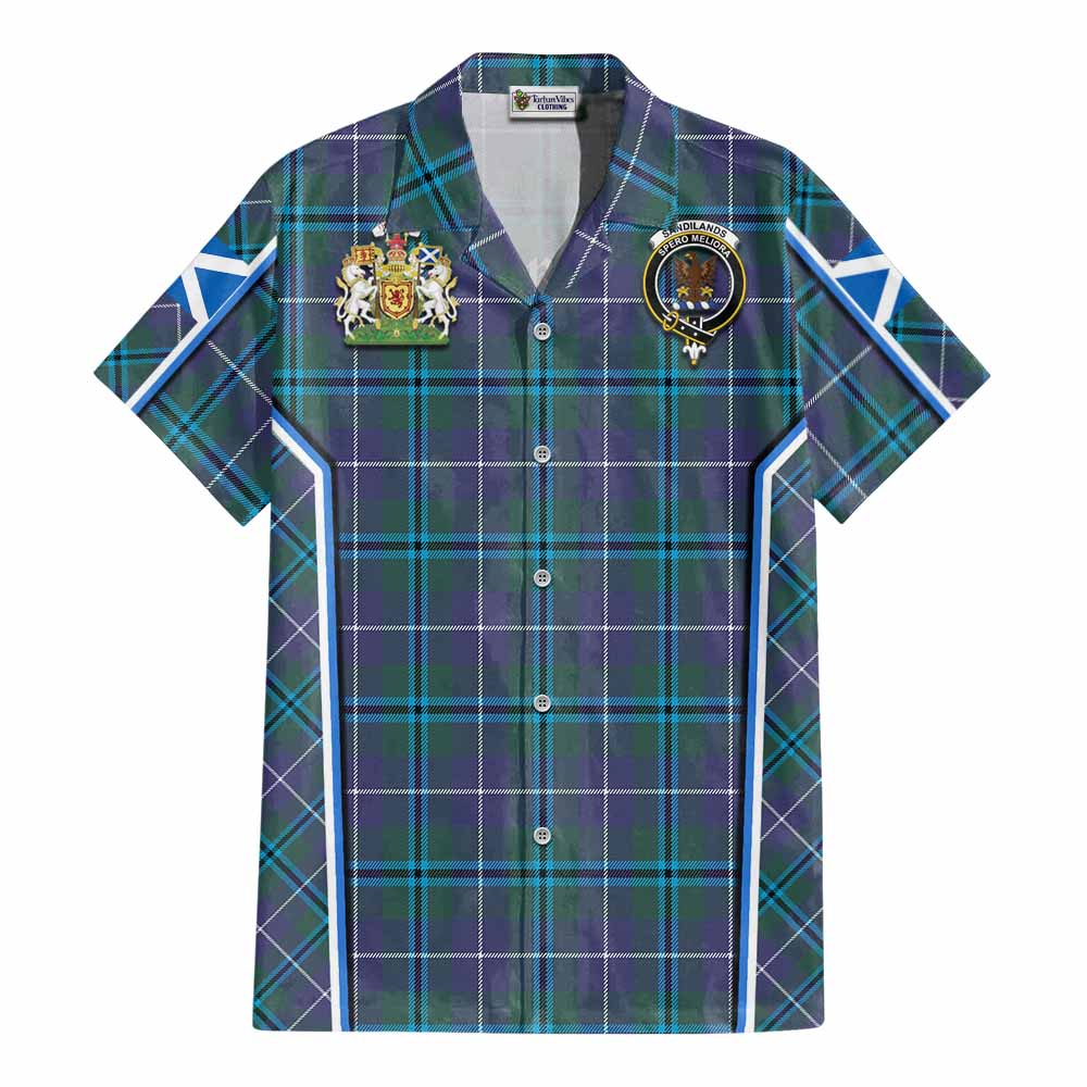 Sandilands Tartan Crest Cotton Hawaiian Shirt Scotland Coat of Arm Flag Style - Tartan Vibes Clothing