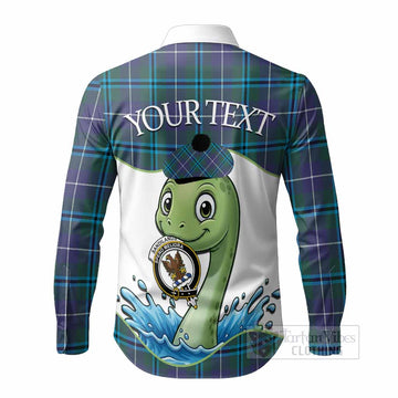 Sandilands Tartan Crest Cute Nessie Long Sleeve Button Shirts Scottish Loch Ness Monster