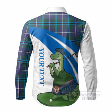 Sandilands Tartan Crest Golf Nessie Long Sleeve Button Shirts Loch Ness Monster Sporty Style