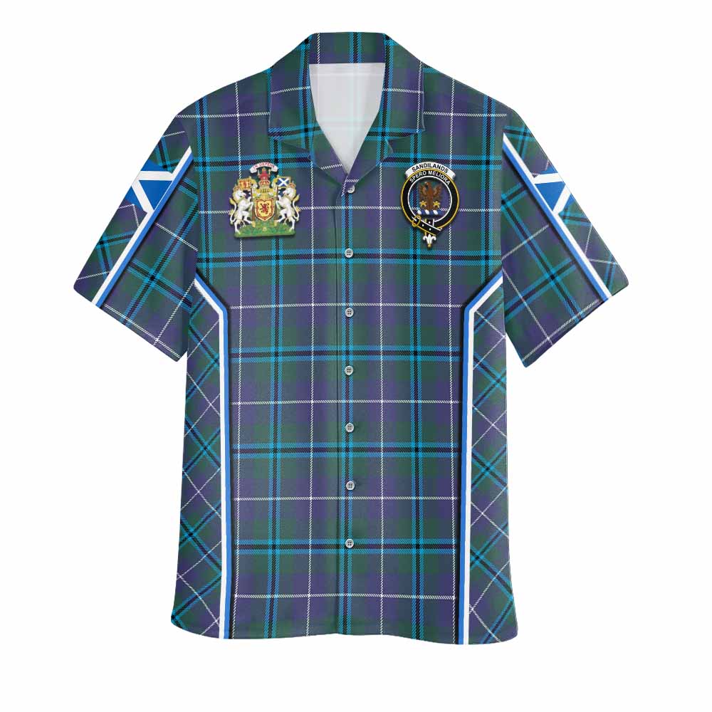 Sandilands Tartan Crest Hawaiian Shirt Scotland Coat of Arm Flag Style - Tartan Vibes Clothing