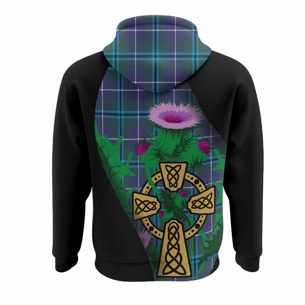 Sandilands Tartan Crest Hoodie Celtic Cross Thistle Flowers