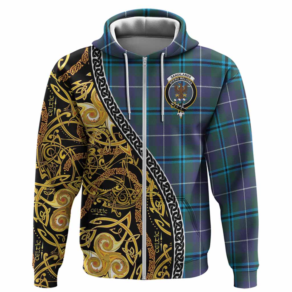 Sandilands Tartan Crest Hoodie Celtic Knot and Triple Trickle Spiral Symbols