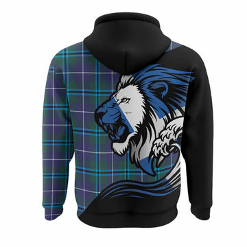 Sandilands Tartan Crest Hoodie Scottish Golden Lions Wave Flow