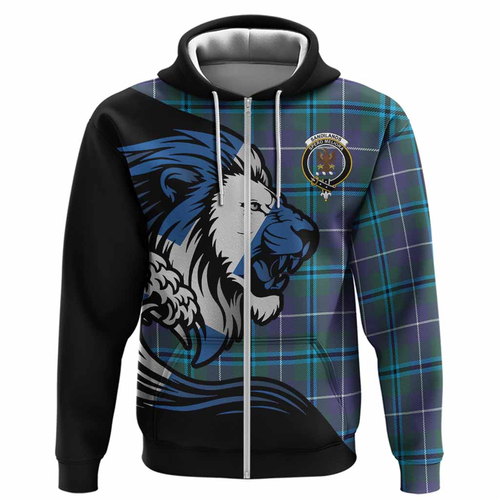 Sandilands Tartan Crest Hoodie Scottish Golden Lions Wave Flow
