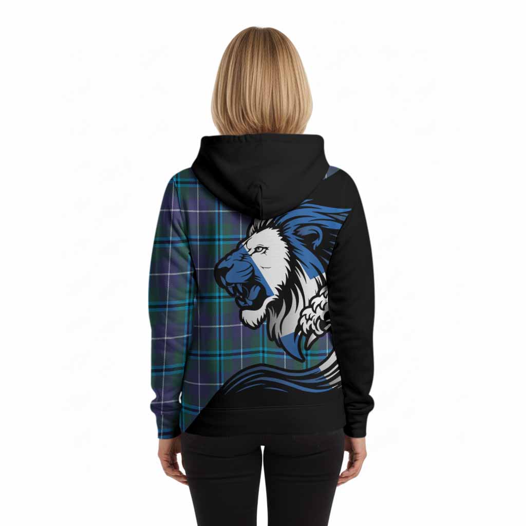 Sandilands Tartan Crest Hoodie Scottish Golden Lions Wave Flow