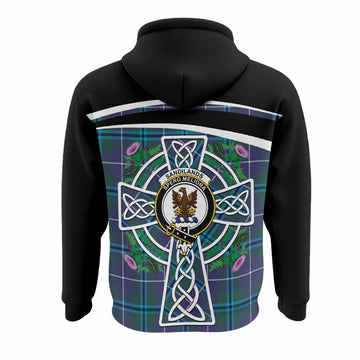 Sandilands Tartan Crest Hoodie Scottish Thistle Celtic Cross Alba Gu Brath