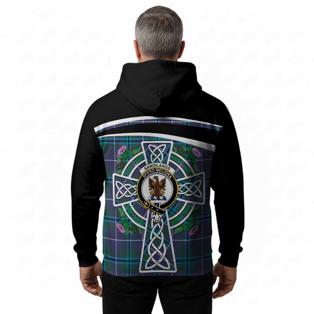 Sandilands Tartan Crest Hoodie Scottish Thistle Celtic Cross Alba Gu Brath