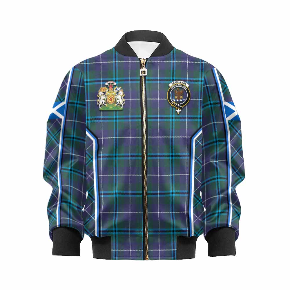 Sandilands Tartan Crest Kid Bomber Jacket Scotland Coat of Arm Flag Style - Tartan Vibes Clothing