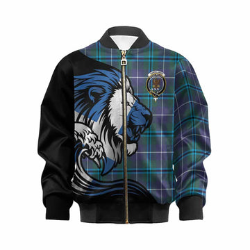 Sandilands Tartan Crest Kid Bomber Jacket Scottish Golden Lions Wave Flow
