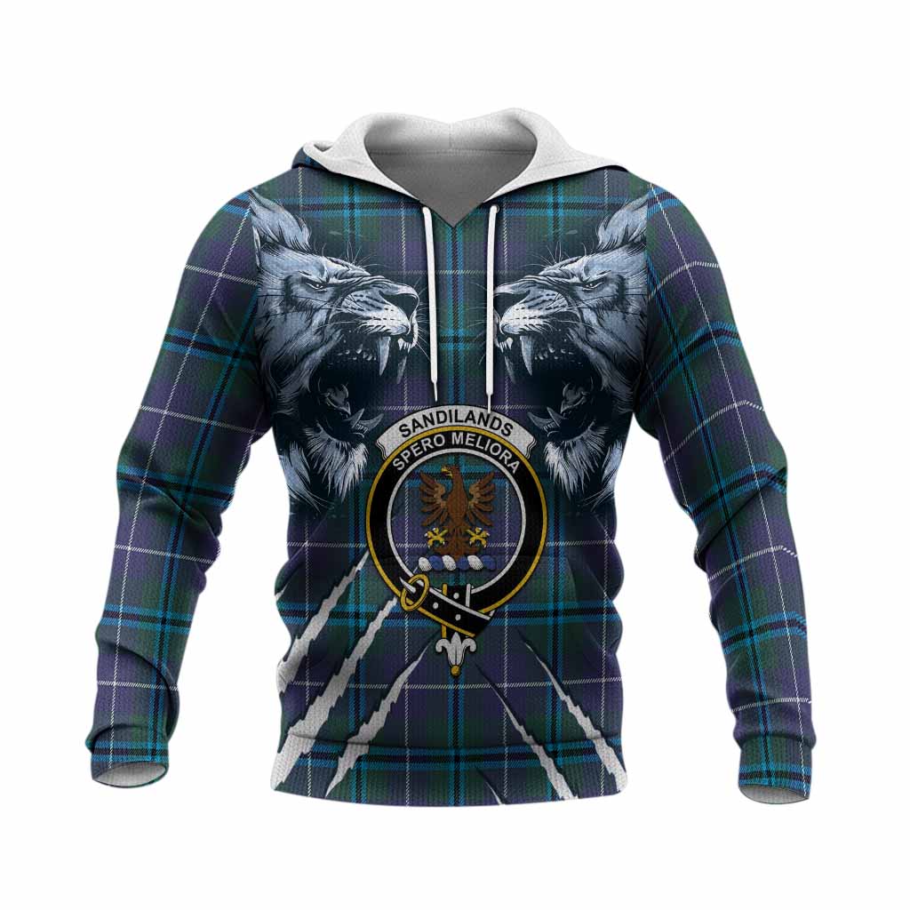 Sandilands Tartan Crest Knitted Hoodie Ferocious Lion Style