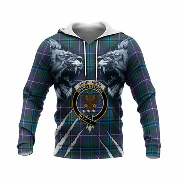 Sandilands Tartan Crest Knitted Hoodie Ferocious Lion Style