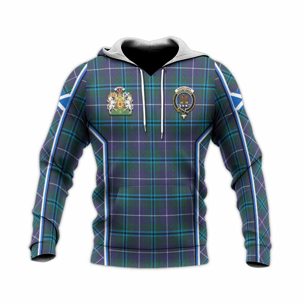 Sandilands Tartan Crest Knitted Hoodie Scotland Coat of Arm Flag Style - Tartan Vibes Clothing
