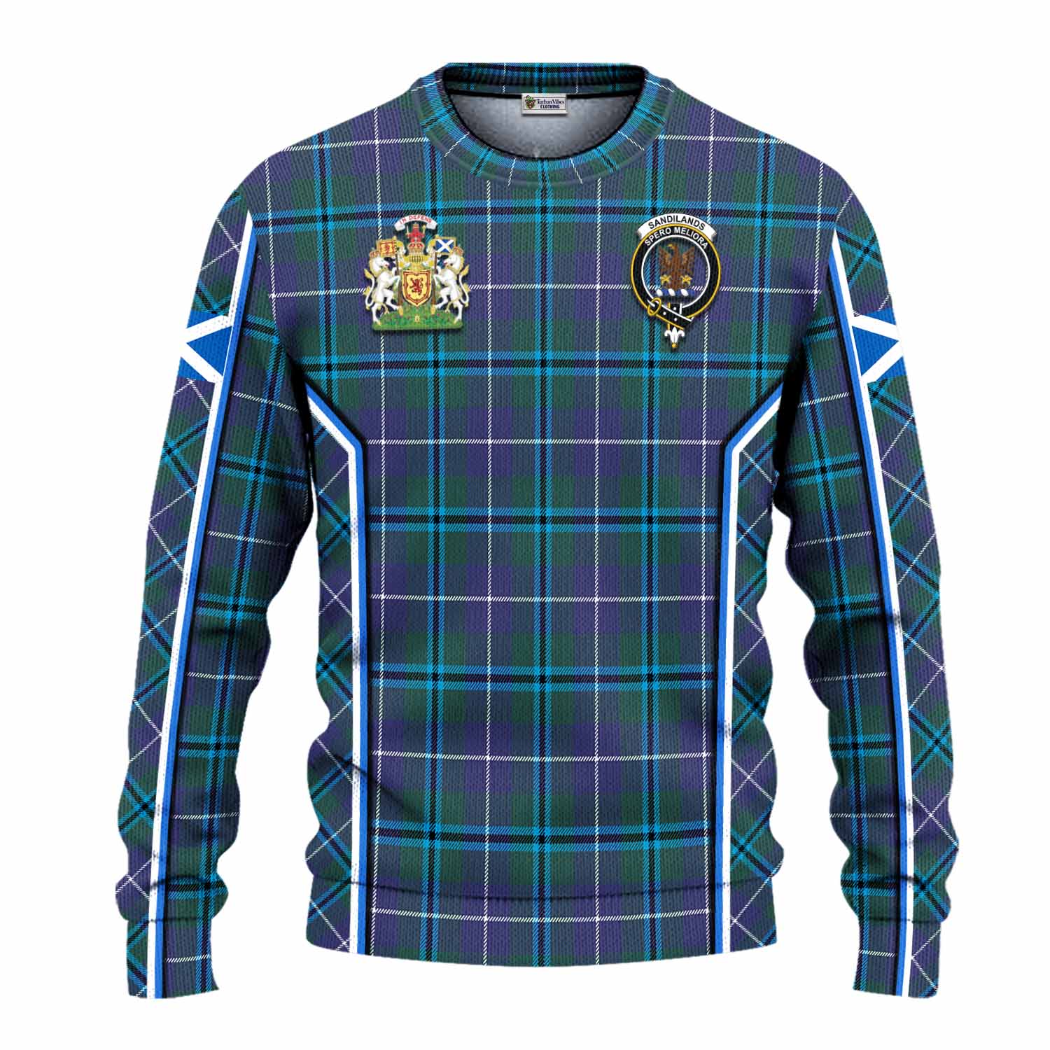 Sandilands Tartan Crest Knitted Sweater Scotland Coat of Arm Flag Style - Tartan Vibes Clothing