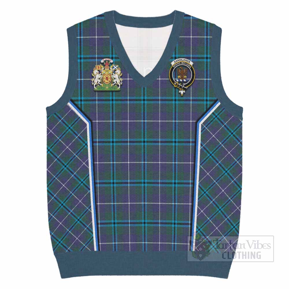 Sandilands Tartan Crest Knitted V-Neck Vest Scotland Coat of Arm Flag Style - Tartan Vibes Clothing