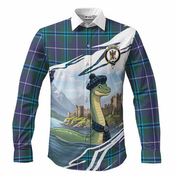 Sandilands Tartan Crest Loch Ness Monster Scottish Heritage Art Long Sleeve Button Shirts