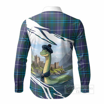 Sandilands Tartan Crest Loch Ness Monster Scottish Heritage Art Long Sleeve Button Shirts