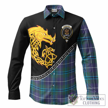 Sandilands Tartan Crest Long Sleeve Button Shirts Legendary Dragon Knot Half Style