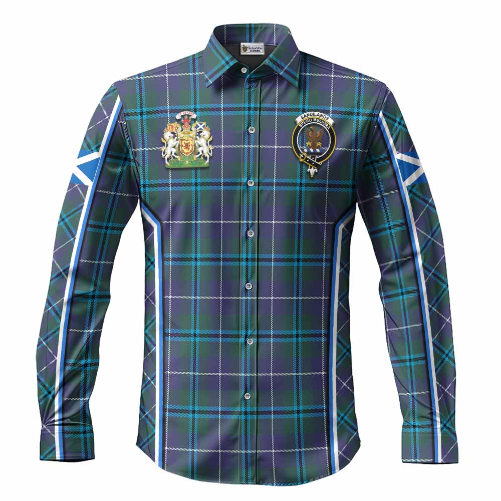 Sandilands Tartan Crest Long Sleeve Button Shirts Scotland Coat of Arm Flag Style - Tartan Vibes Clothing