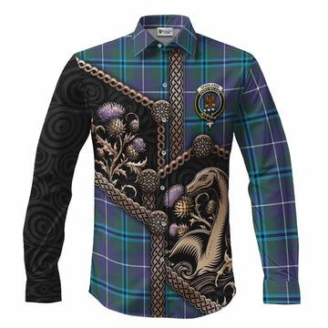 Sandilands Tartan Crest Long Sleeve Button Shirts Scottish Thistle Loch Ness Monster