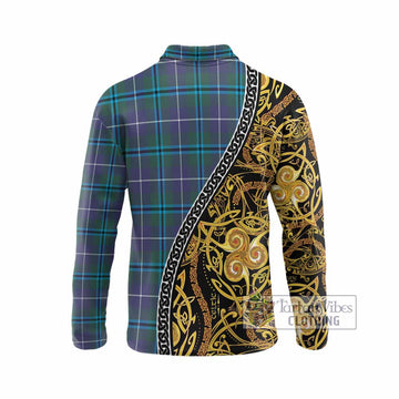 Sandilands Tartan Crest Long Sleeve Polo Shirt Celtic Knot and Triple Trickle Spiral Symbols