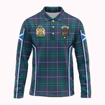 Sandilands Tartan Crest Long Sleeve Polo Shirt Scotland Coat of Arm Flag Style