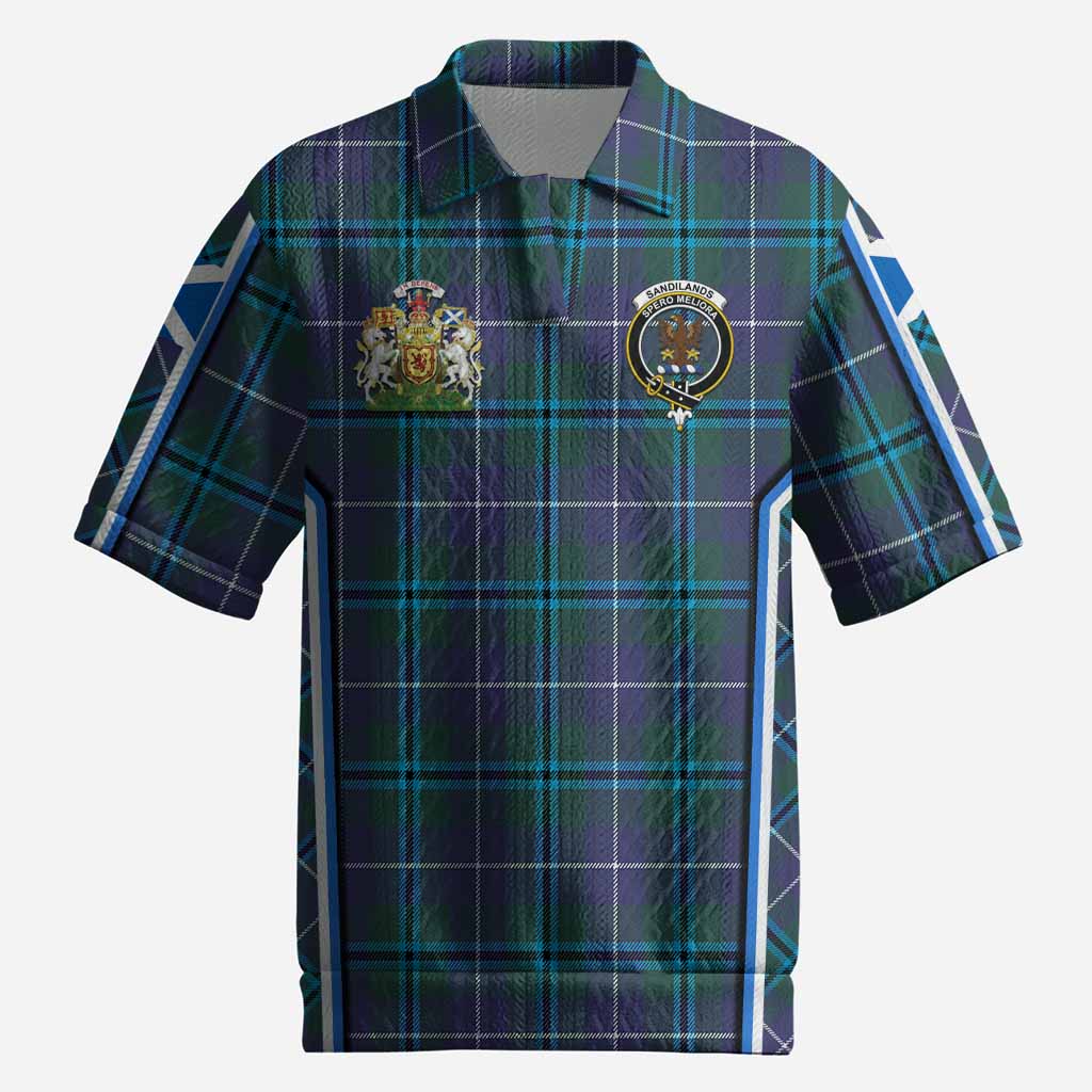 Sandilands Tartan Crest Men’s Polo Sweater Top Scotland Coat of Arm Flag Style