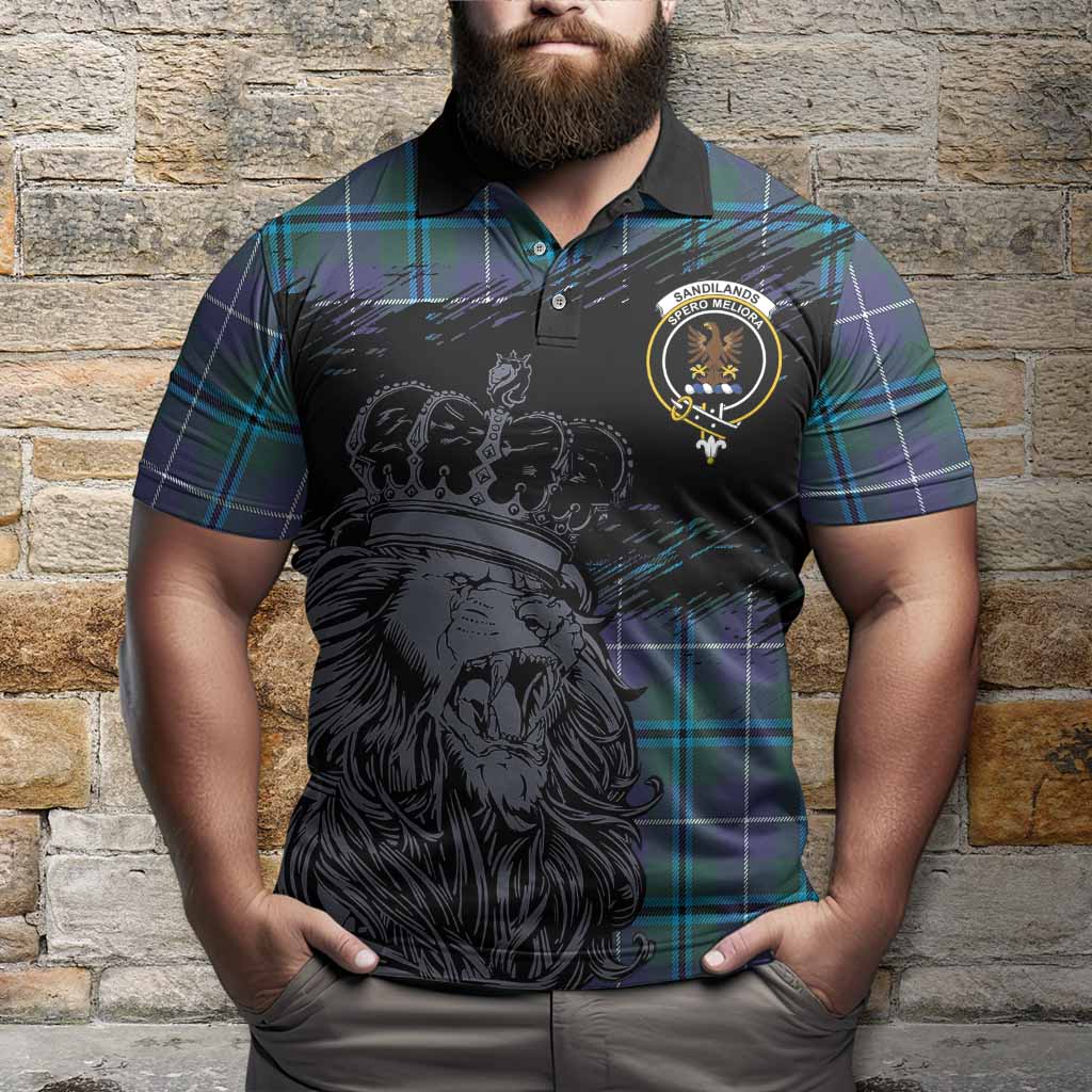 Sandilands Tartan Crest Polo Shirt Crowned Lion Heritage Style