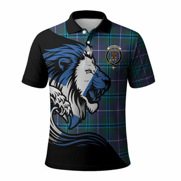 Sandilands Tartan Crest Polo Shirt Scottish Golden Lions Wave Flow