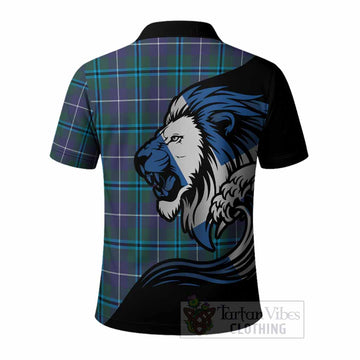 Sandilands Tartan Crest Polo Shirt Scottish Golden Lions Wave Flow