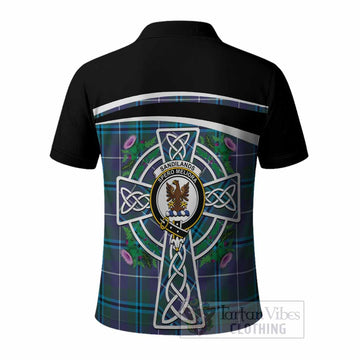 Sandilands Tartan Crest Polo Shirt Scottish Thistle Celtic Cross Alba Gu Brath