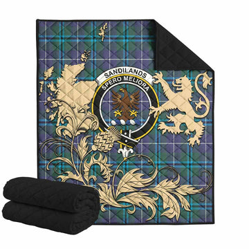 Sandilands Tartan Crest Premium Quilt with Scottish Iconic Symbols 