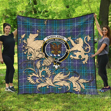 Sandilands Tartan Crest Premium Quilt with Scottish Iconic Symbols 