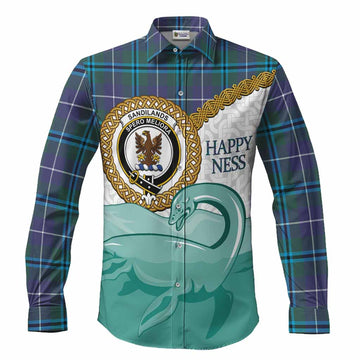 Sandilands Tartan Crest Scottish Loch Ness Monster Long Sleeve Button Shirts Happy Ness Scotland Celtic Knot