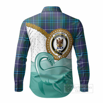 Sandilands Tartan Crest Scottish Loch Ness Monster Long Sleeve Button Shirts Happy Ness Scotland Celtic Knot
