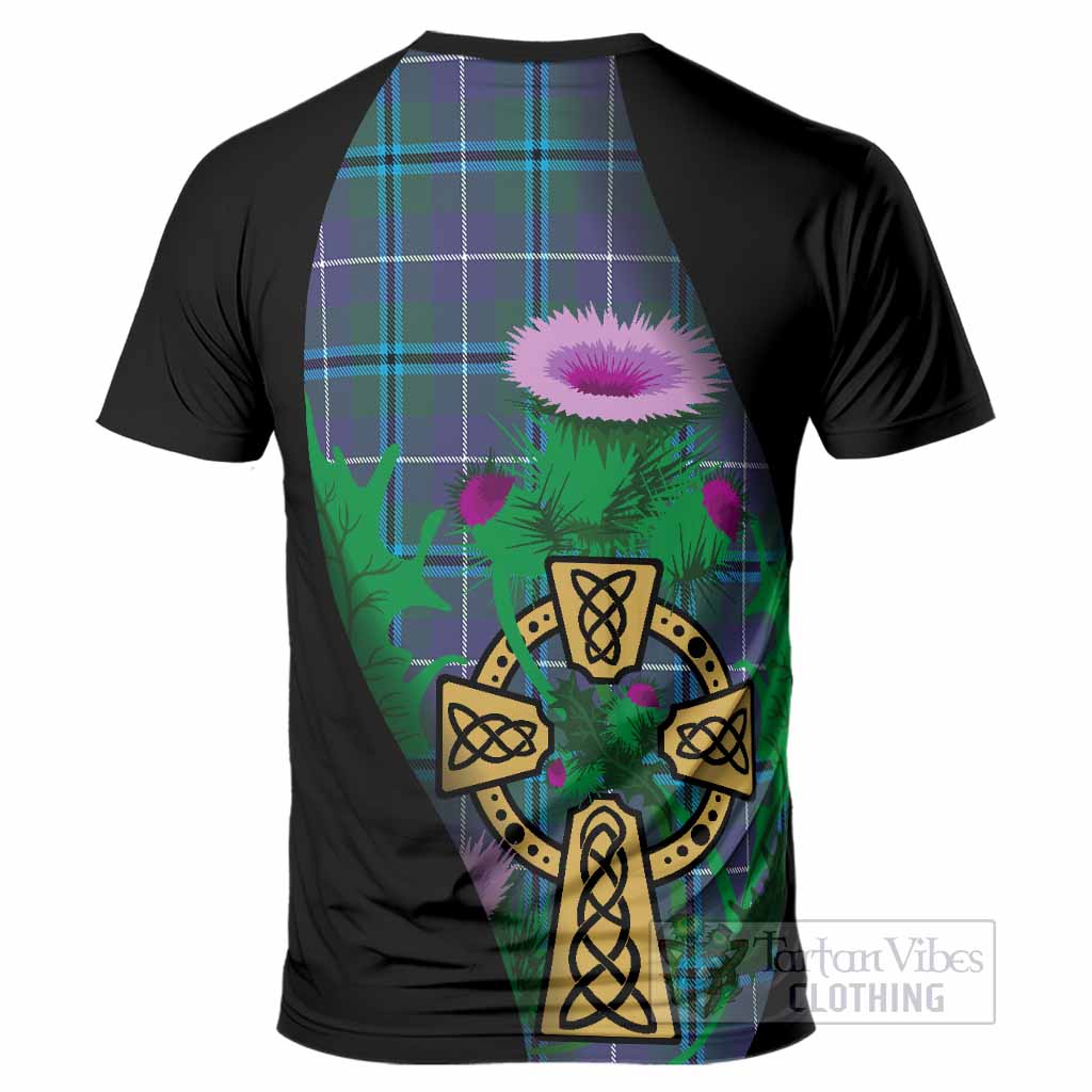 Sandilands Tartan Crest T-Shirt Celtic Cross Thistle Flowers